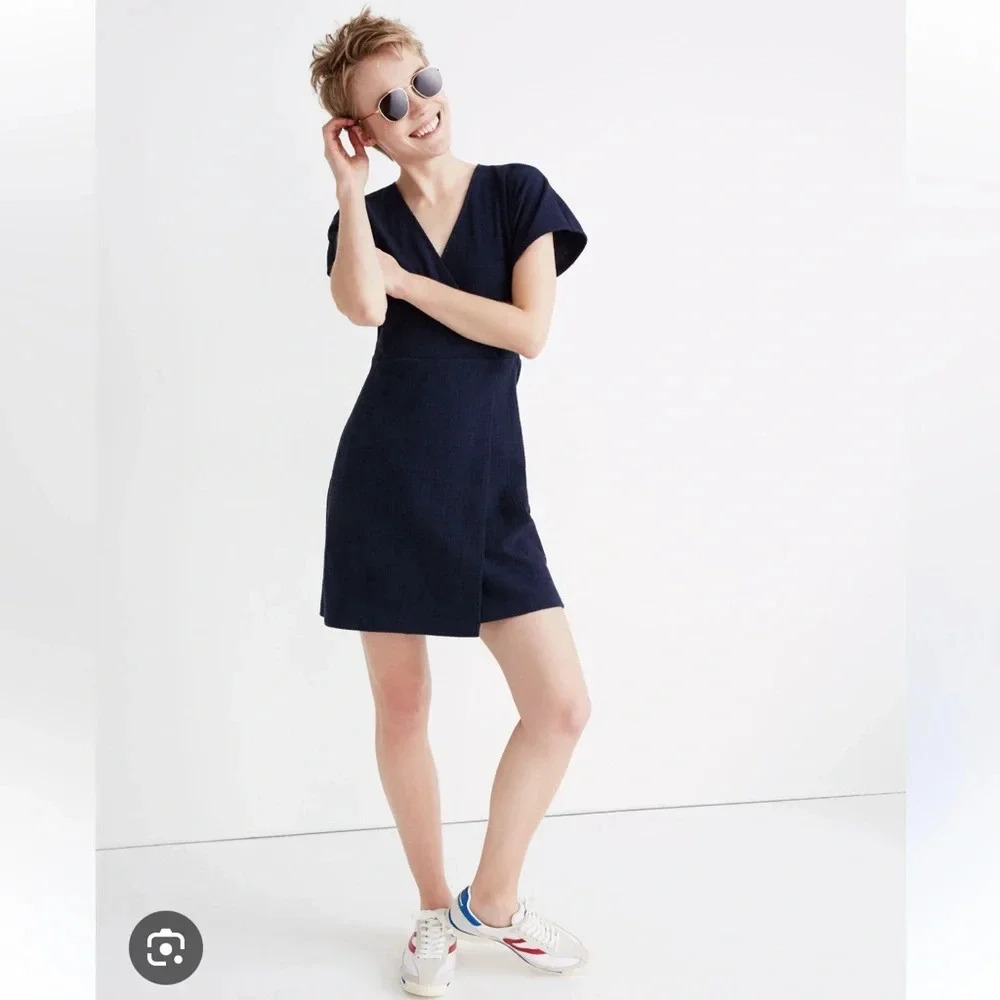 NWT Madewell black cross front flutter sleeve mini dress sz xs